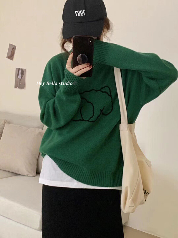 New in autumn! [HEY BELLA] Six-color dog embroidered warm sweater 9539# L