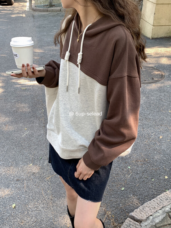 【6-UP】Korean version all-match stitching hooded sweater 69308# CQW