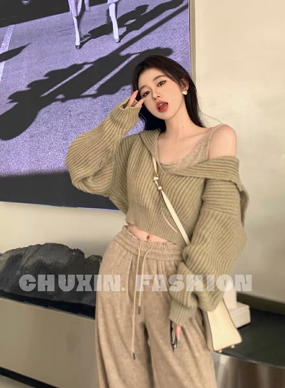[C.X Beginning] Simple solid color versatile lapel short knitted sweater (without vest) Z597# WTT
