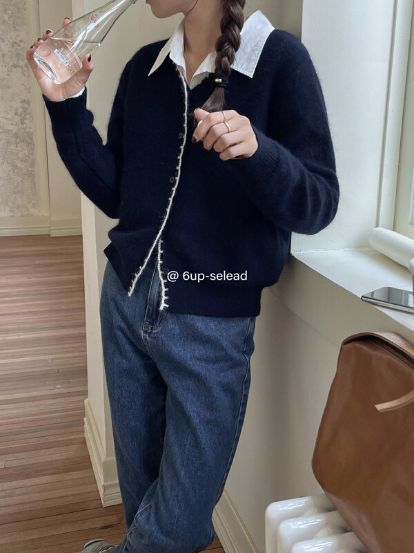 New in winter! [6-UP] Korean version of the lace contrast cardigan warm sweater 69083# CQW