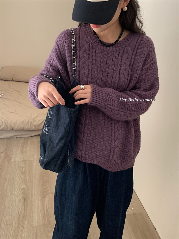 New in winter! [HEY BELLA] Korean round neck loose and comfortable warm sweater 9639# L