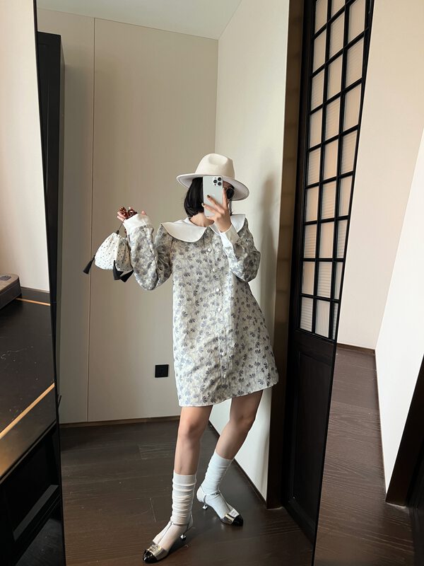 [UNITY] Temperament Small French Jacquard Doll Collar Floral Dress Q17009