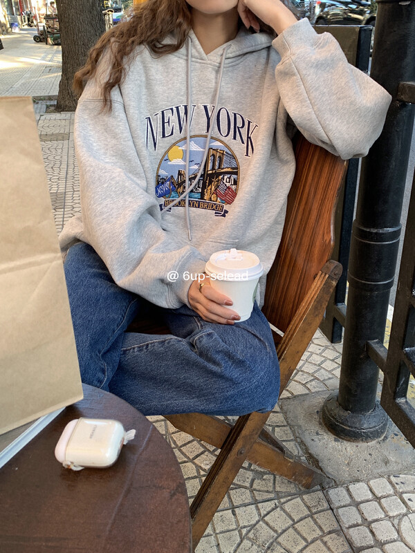 【6-UP】Korean Print Casual Hoodie 69283# CQW