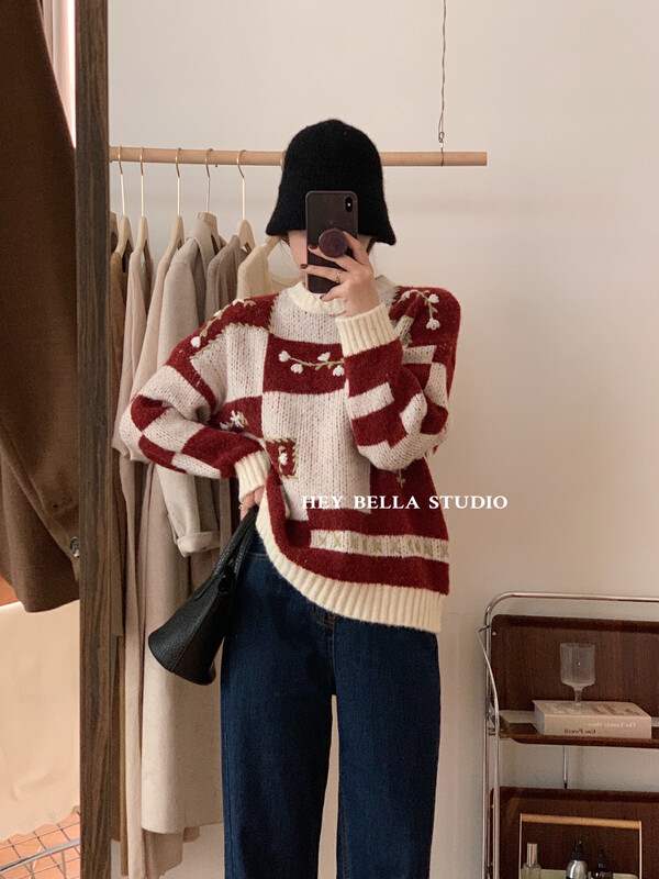 New in winter! [HEY BELLA] Versatile round neck pullover warm sweater B5217# L