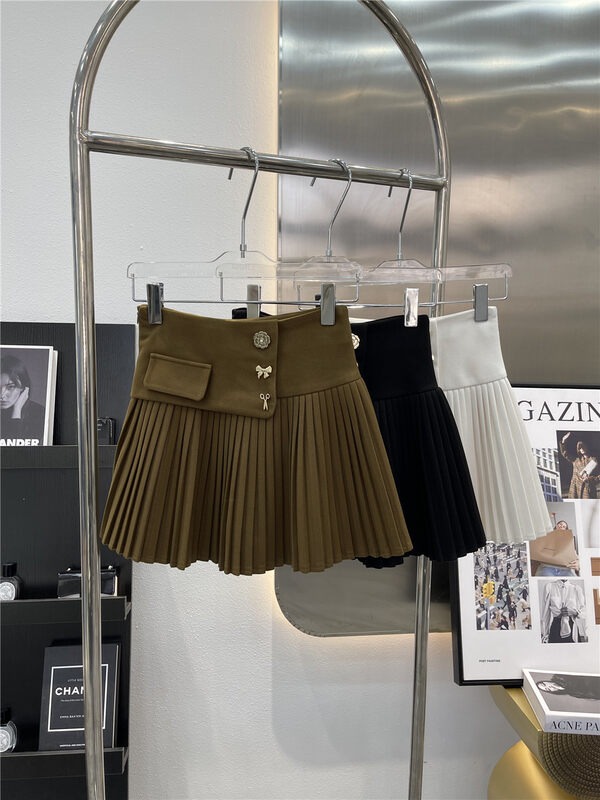 【LINNA】Heavy industry decoration pleated slim skirt 90144# JJ