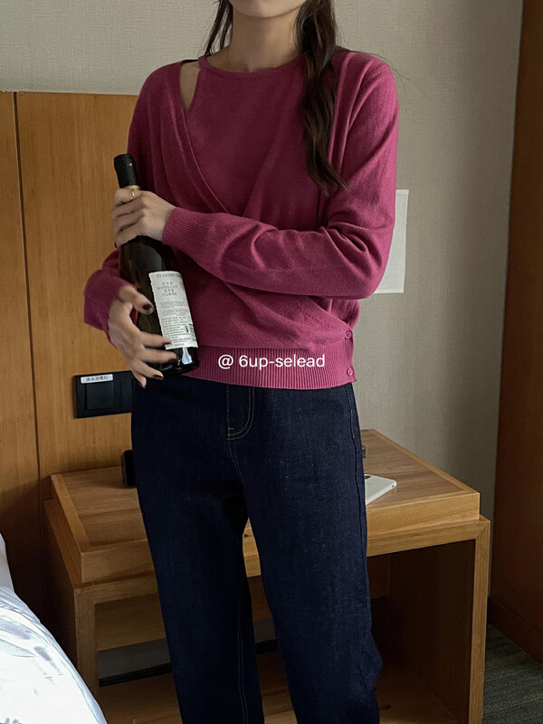 New in autumn!【6-UP】Korean style warm sweater with leaky shoulder design 69159# CQW