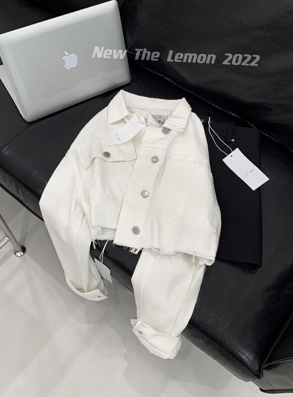 [Lemon Green Tea] Retro solid color slimming all-match denim jacket C-202