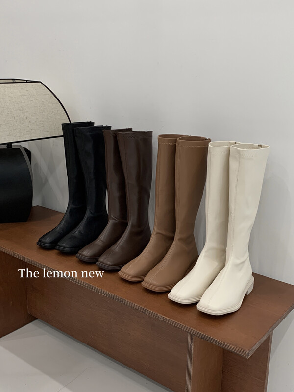 [Lemon Green Tea] Solid Color Simple Slim Boots TM-033