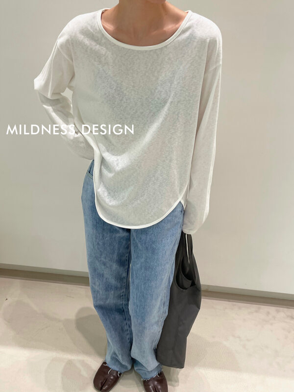 New in early autumn! [MILDNESS] Arc design slit long-sleeved T-shirt A003# FHX