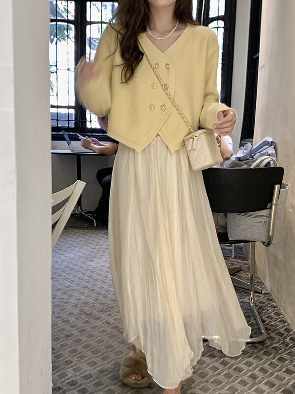 【L.L STUDIO】Elastic Waist High Waist Yarn Skirt 78240# PCZ