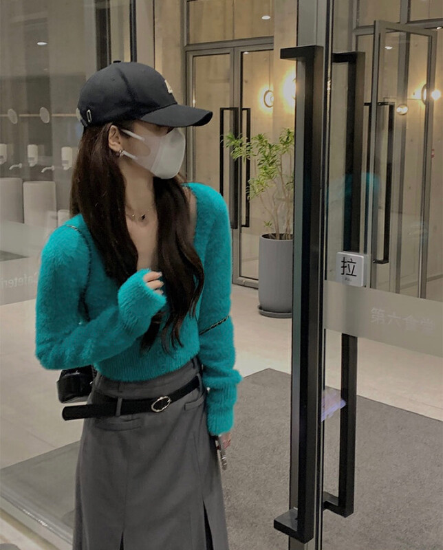 New in autumn! [BY] Square collar slimming single-breasted warm sweater 7518# HJY