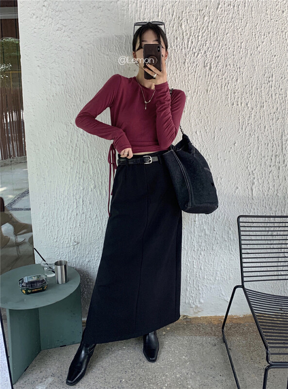 [Lemon Green Tea] Korean Ins Retro High Waist Skirt (with Belt) 2357