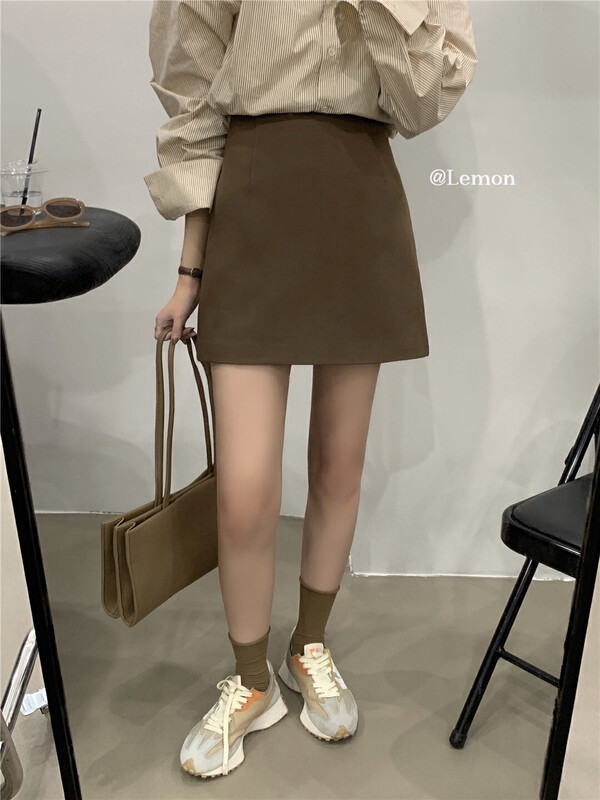 [Lemon Green Tea] Minimalist high waist all-match slim skirt 2513