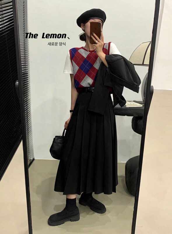 [Lemon Green Tea] Korean High Waist Pleated Slim Skirt (with Belt) 2501
