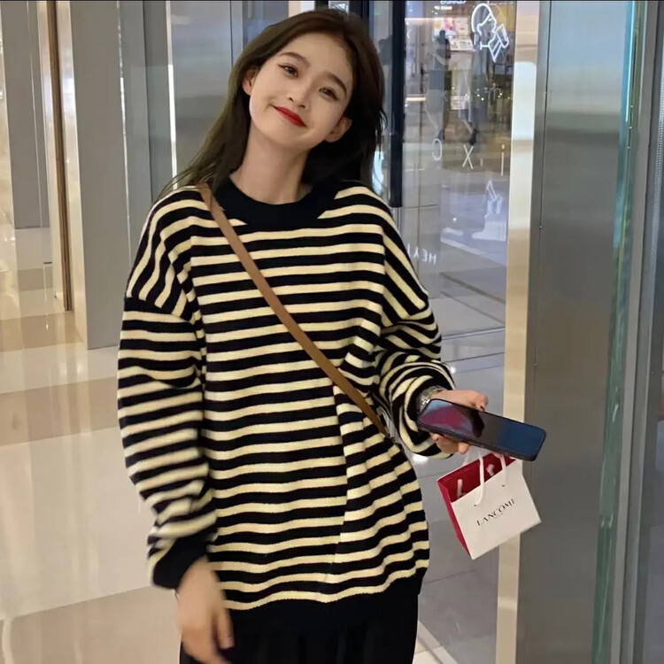 New in autumn! [BY] round neck loose striped warm sweater 5003# CL