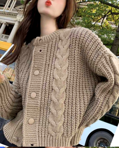  autumn and winter Korean style lazy sweater coat women's loose thickened twist long-sleeved knitted cardigan