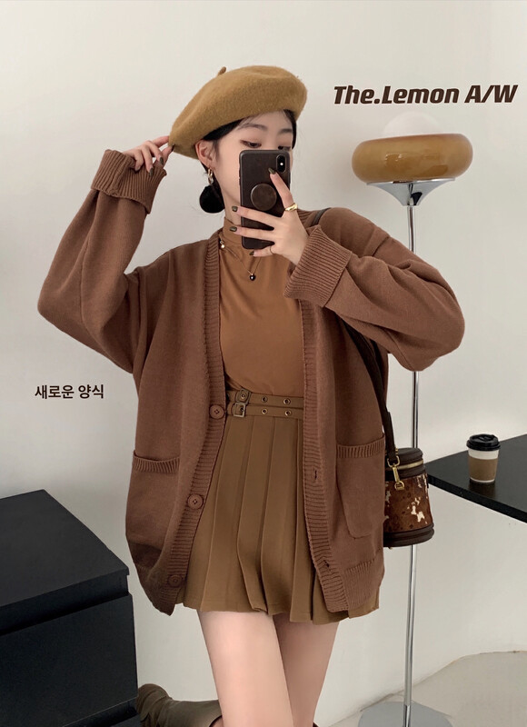[Lemon Green Tea] Korean Lazy Loose Sweater Jacket Knit Cardigan KK-066