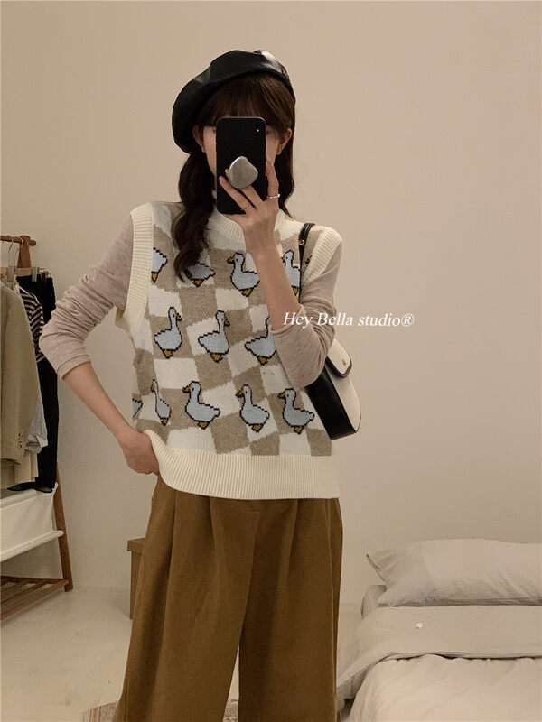 New in autumn! [HEY BELLA] Sleeveless round neck pullover comfortable vest B9398# L