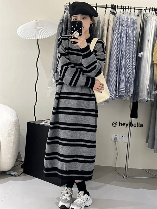 New in autumn! [HEY BELLA] Round neck striped loose dress B5399# L