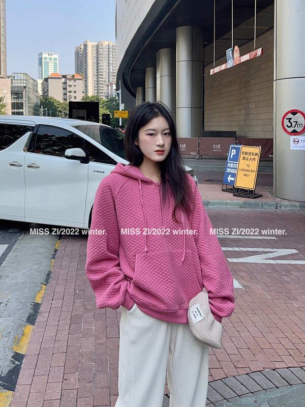 【MISS ZI】Early Winter Casual Thin Velvet Solid Color Hooded Sweater Sweater 3372# CQW