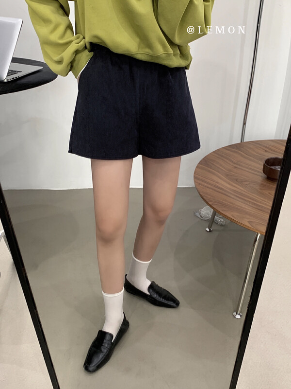 [Lemon Green Tea] Elastic waist loose all-match simple casual shorts 2525