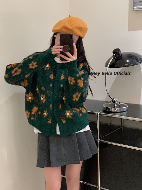 New in winter! [HEY BELLA] Retro Flower Simple Warm Sweater 9363# L