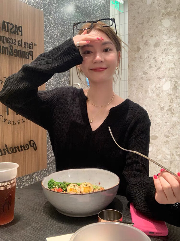[BY] V-neck split women's autumn new style lazy style design is thin and long-sleeved thin knitted sweater 7972# HJY