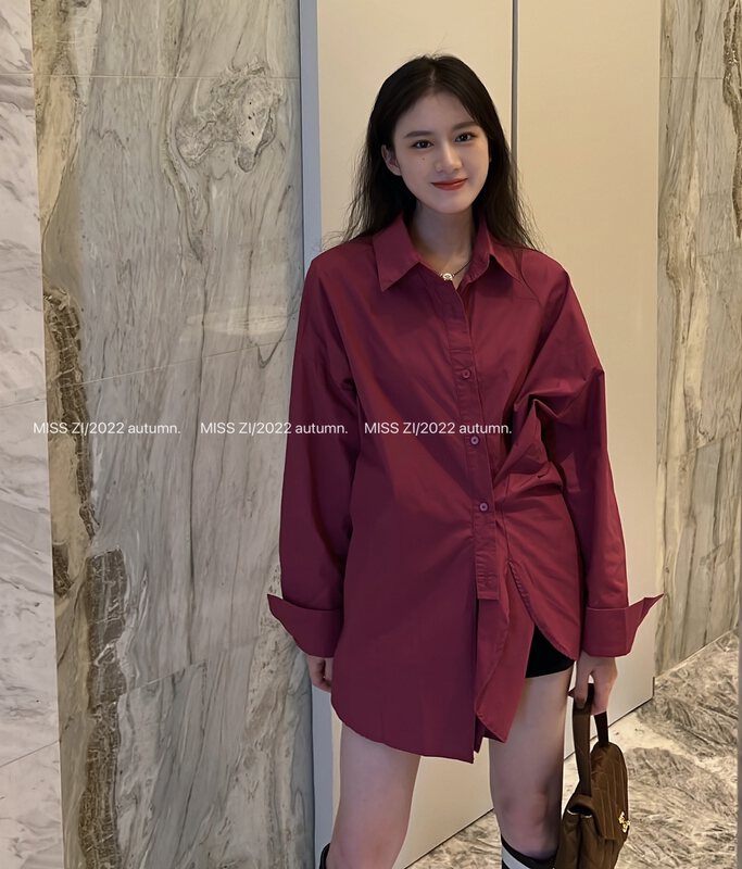 Original price 98.99! [MISS ZI] Korean casual solid color side button shirt (design) 3223# CQW