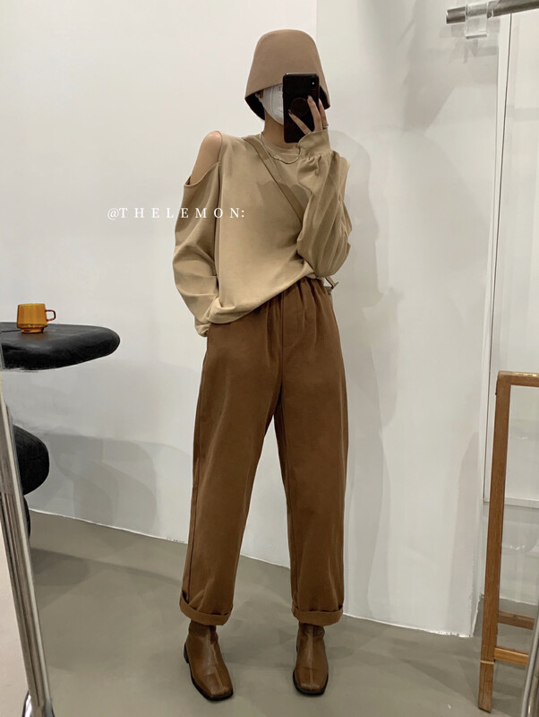 [Lemon Green Tea] High waist loose and thin elastic waist casual pants 2515