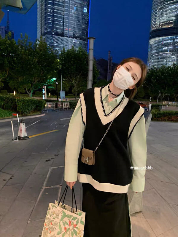 Autumn is new! [BY] Contrast color versatile sleeveless knitted sweater 0734# HJY