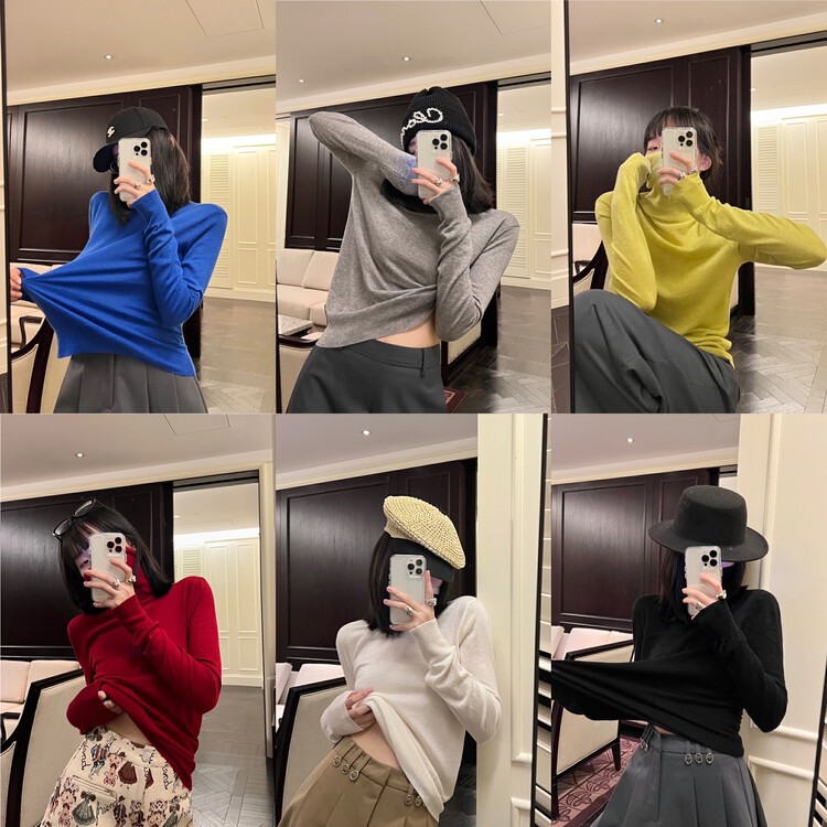 【UNITY】High-neck elastic slim fit all-match winter warm multi-color wool bottoming sweater women's knitted sweater F281016# CQW