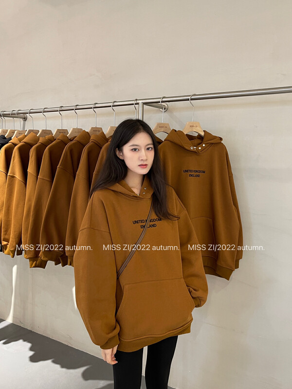 [MISS ZI] Korean fashion solid color all-match embroidered letters casual sweater plus velvet thin velvet 3362