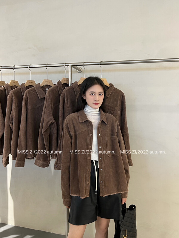 【MISS ZI】Korean style autumn western style all-match frayed corduroy shirt shirt 3337# CQW