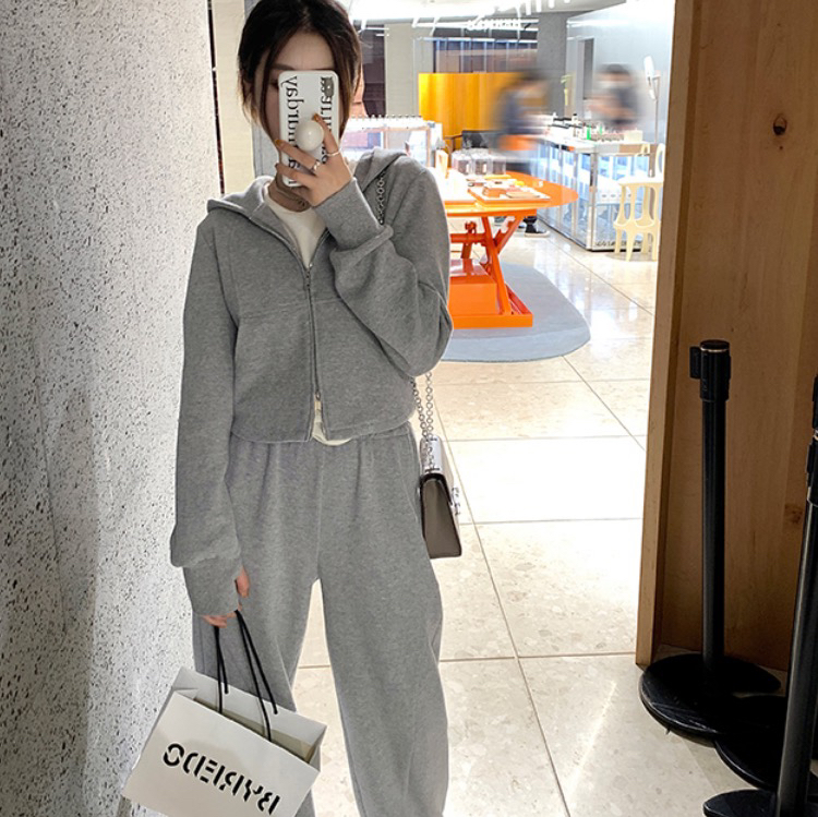 【L.L STUDIO】Casual Hooded Jacket + High Waist Straight Pants Set 78250# PCZ
