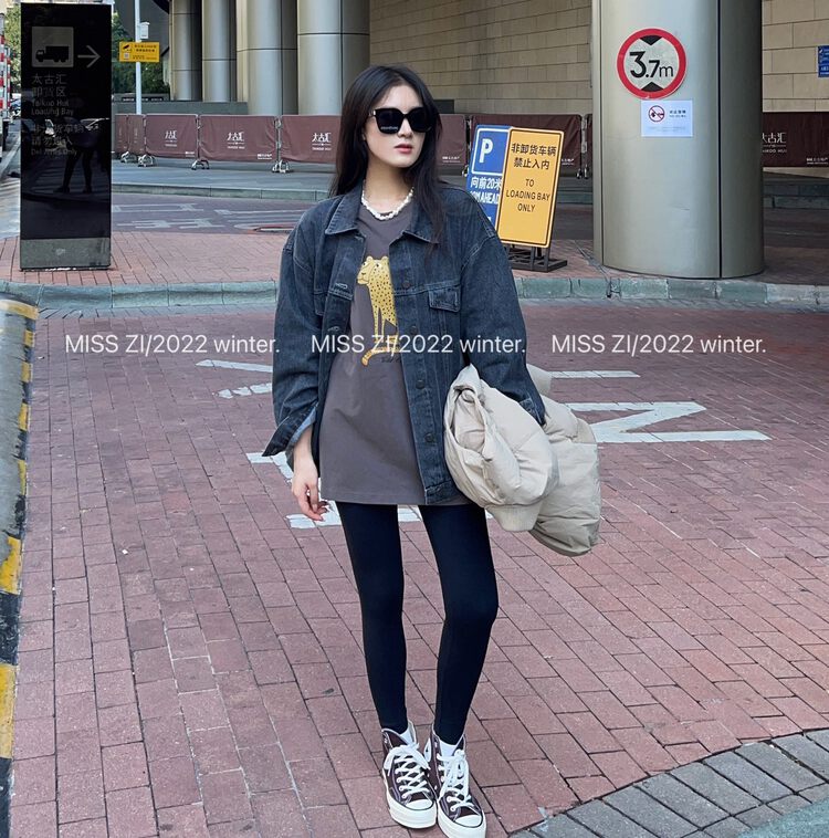 【MISS ZI】Winter casual all-match velvet solid color smoke gray denim jacket 3370# CQW