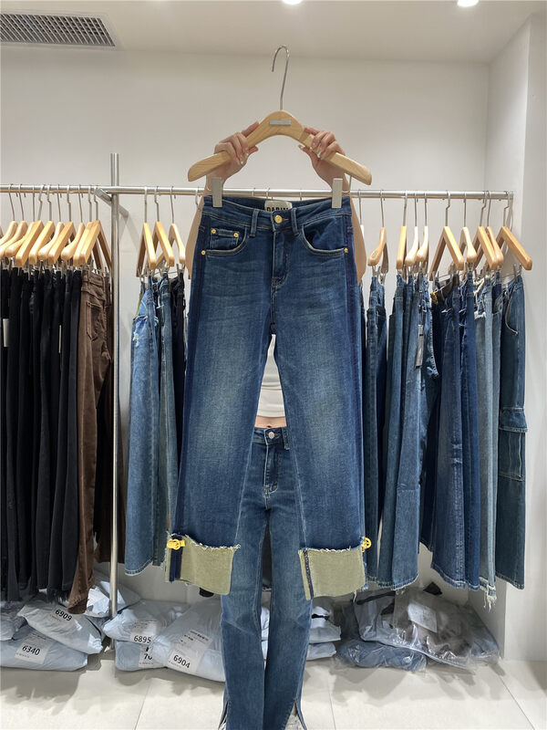 【JEANS】Fleece Cuffed Straight Jeans R322# LSW
