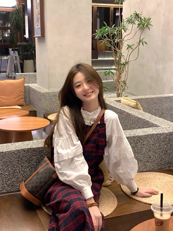 New in winter! [L.L STUDIO] Sweet wave shirt + plaid preppy adjustable dress suit 78236# PCZ