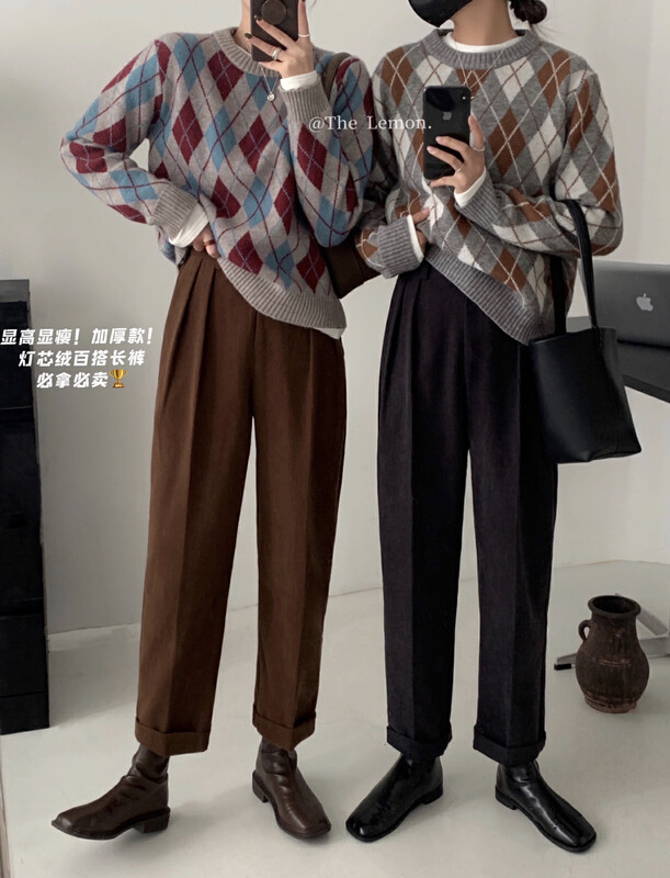 [Lemon Green Tea] Corduroy slimming commuter simple casual pants 2539