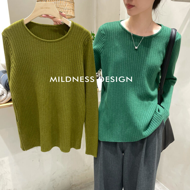 [MILDNESS] Andy velvet pit strip round neck slit knitted sweater knitted sweater 4248