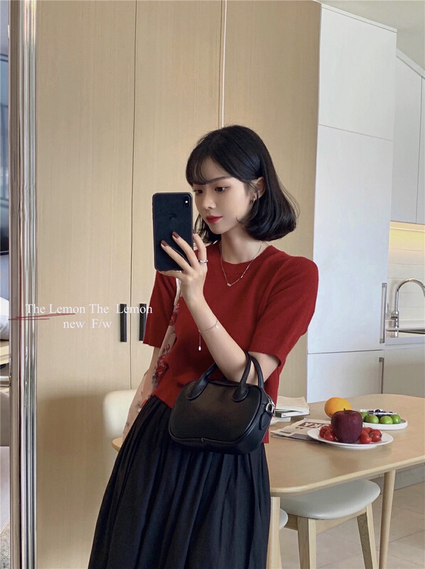 [Lemon Green Tea] Temperament Round Neck Pullover Knitwear Simple Versatile 00-203