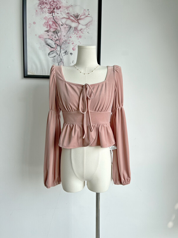 New for winter!  [X·H STUDIO] Design high-end niche square collar velvet long-sleeved T-shirt 2161# OZQ