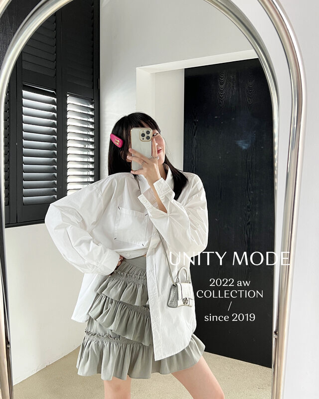 【UNITY】Early Autumn White Pocket Design Small Korean Casual Shirt (akskylan) TS803-1# CQW