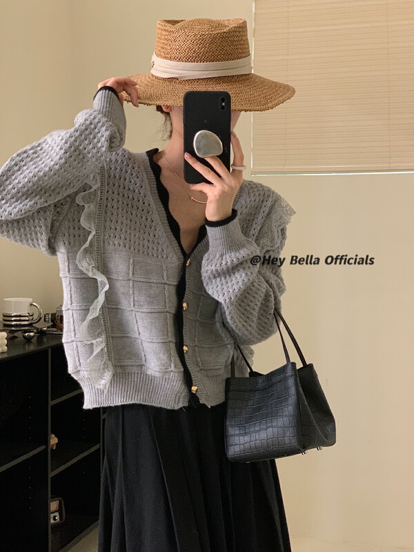 New in autumn!【HEY BELLA】Korean lace knitted sweater 9277# L