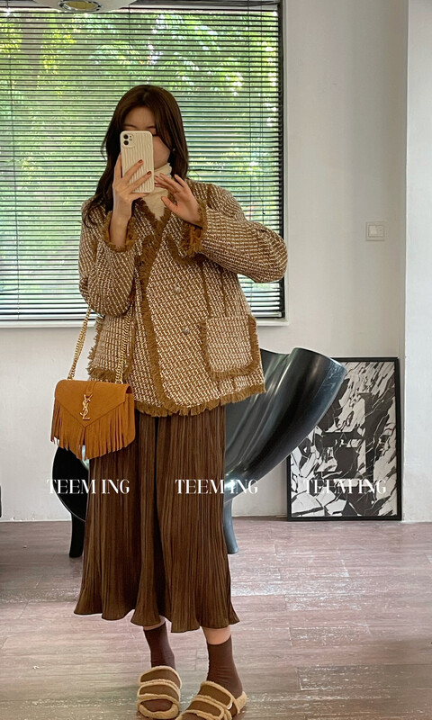 New in winter! [TEEM ING] Elegant V-neck Tweed Nixon suit 22T635# HJY