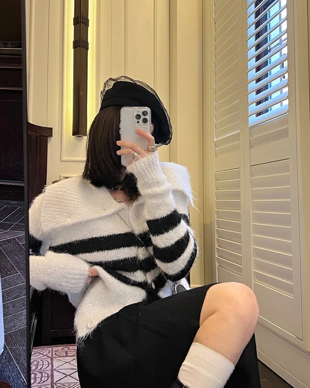 【UNITY】Contrast color striped wool knitted winter sweater F281026# CQW