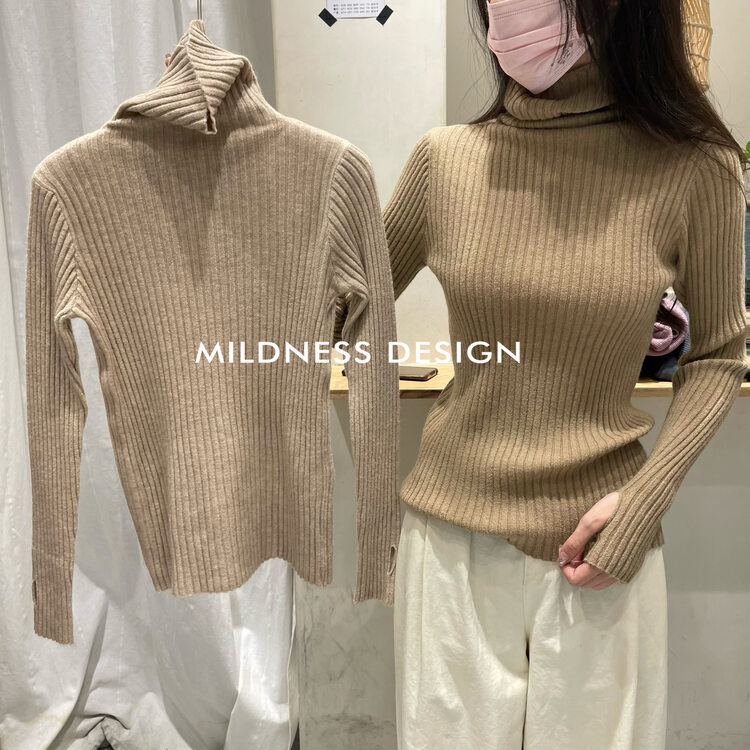 New in autumn!  【MILDNESS】High Neck Pit Strip Long Sleeve Bottoming Knit Sweater 955# FHX