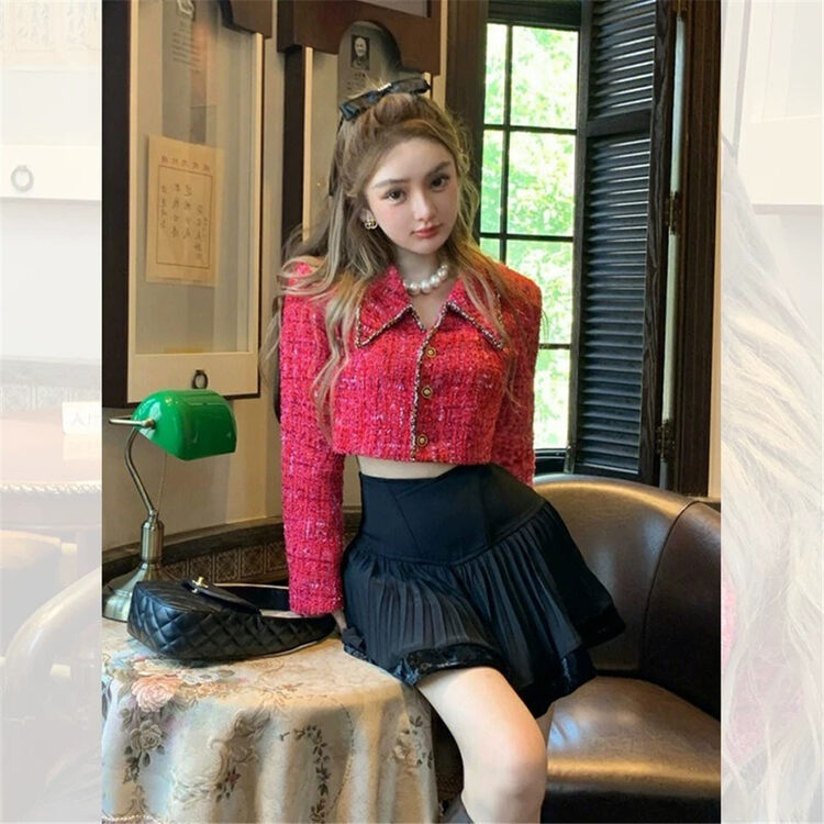 New for winter!  【LINNA】Celebrity temperament small fragrant style tweed single-breasted gold button short coat (without brooch) 124820# JJ