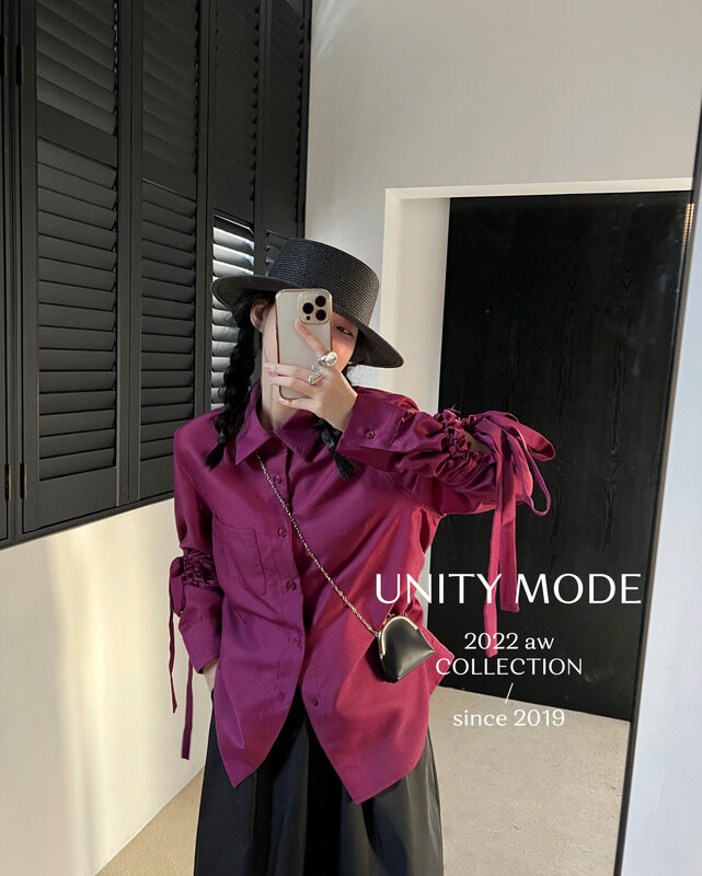 【UNITY】Early autumn French temperament long-sleeved hollow strap top blouse F271026# CQW