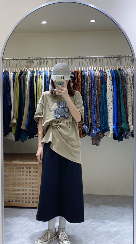New in autumn! [DA.7] bear print lazy retro short-sleeved T-shirt 3257-# LSL