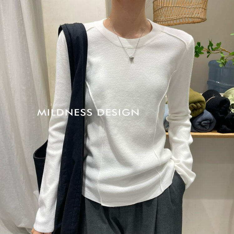 New in autumn! [MILDNESS] Andy velvet round neck solid color knitted sweater 4245# FHX